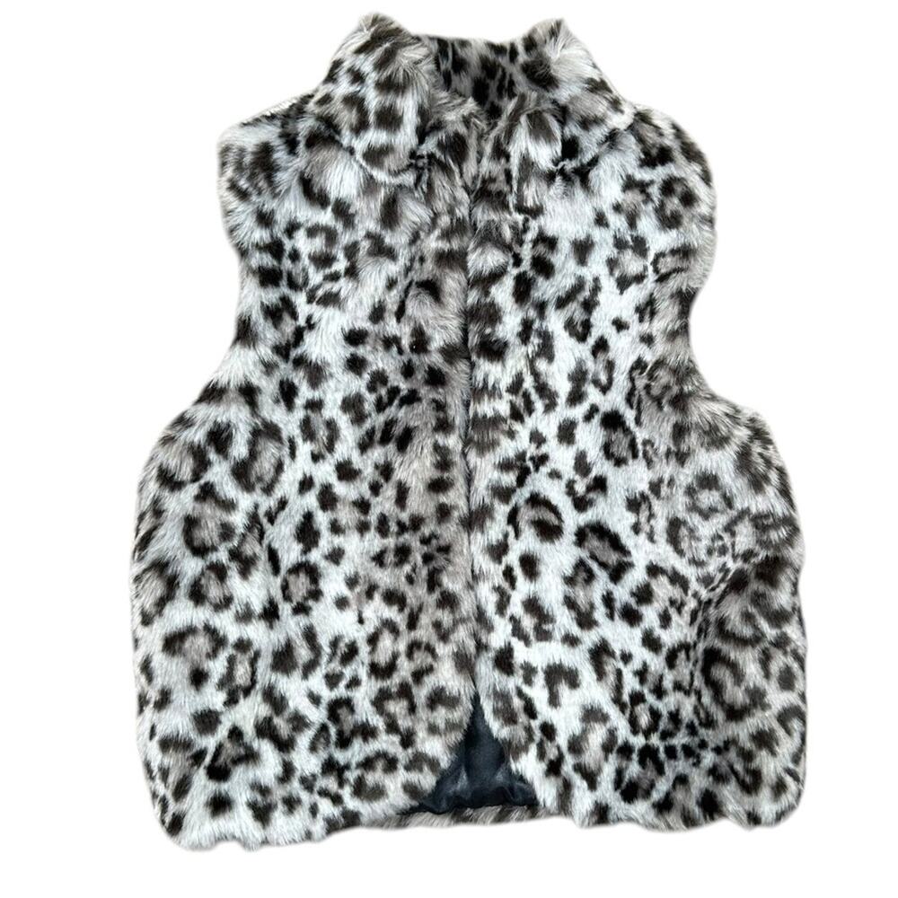 Cherokee Faux Fur Vest Cheetah Animal Print Gray Black Size Medium 5/6